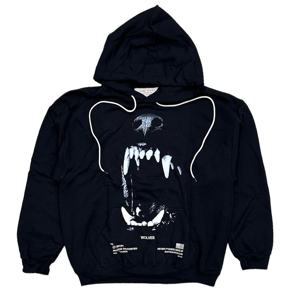 Darc Sport Men's Wolves Blood Thirsty Classic Black Hoodie Sweatshirt